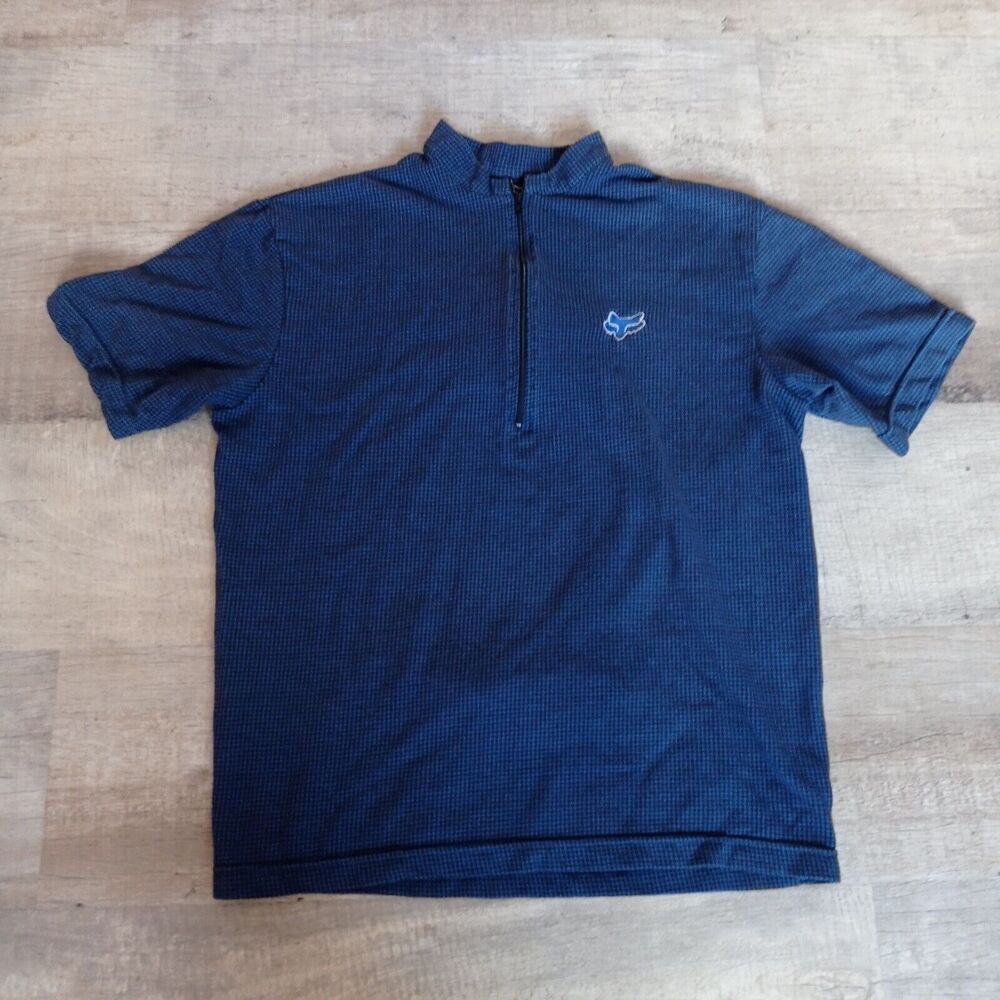 Rare Vintage 90's Fox Racing Half Zip Logo T-Shirt Size Large L Blue Pocket